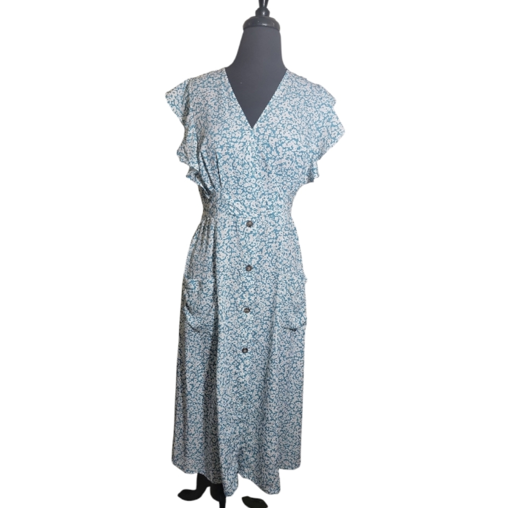 Sienna Sky v neck floral print flutter sleeve midi dress size medium